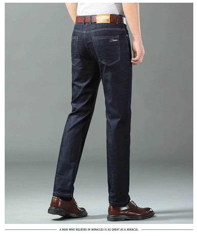 New Ice Silk Thin Denim Jeans for Men Blue Straight Stretch Cotton Denim Pant Business Casual Lightweight Trousers Spring Summer