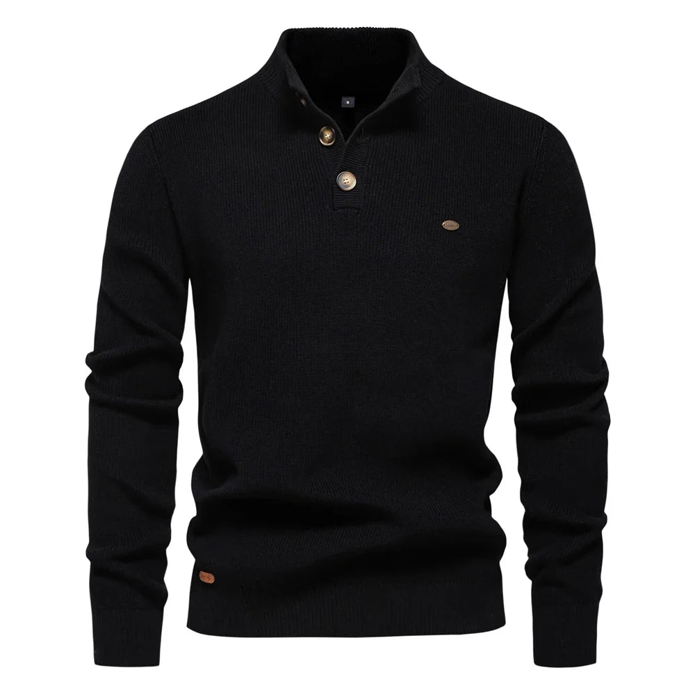 2024 Autumn Quarter Zipper Mock Neck Pullover Sweaters for Men Quality Warm Winter Cotton Knitted Men's Sweaters