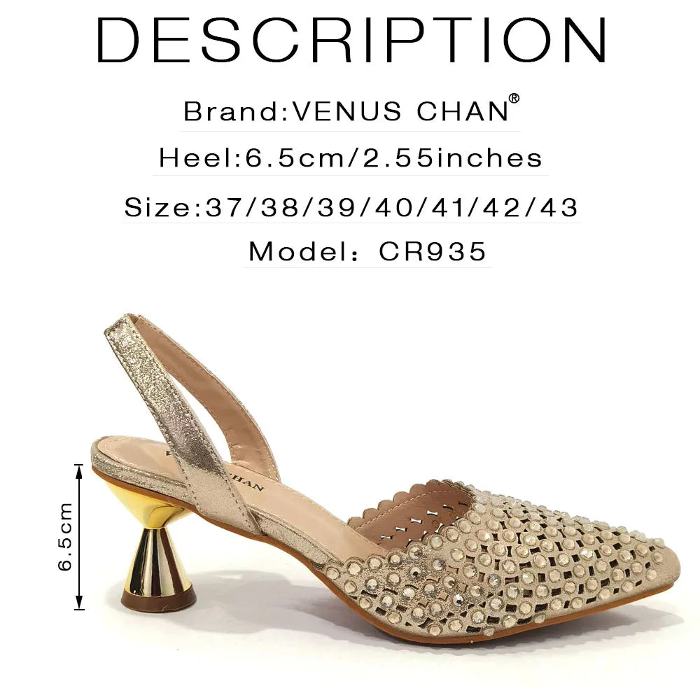 Shoes for Women High Heels 2023 Pointed Luxury Designer Colorful Stones Evening Party Matching Shoes and Bags Sets