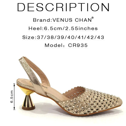 Shoes for Women High Heels 2023 Pointed Luxury Designer Colorful Stones Evening Party Matching Shoes and Bags Sets
