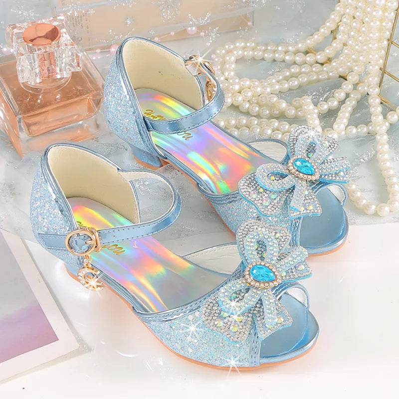 2026 Girls' Princess Sandals Children's Shoes Frozen Elsa Children's Shoes Girls Fashion Baby Pink Blue High Heel Shoes Size