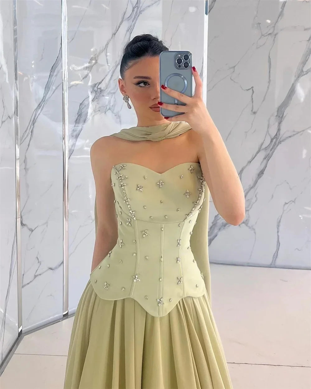 Dubai Customized Evening dresses A-line prom party dress 2025 Luxury Strapless Floor-length فساتين سهرة