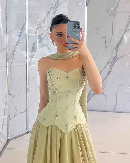 Dubai Customized Evening dresses A-line prom party dress 2025 Luxury Strapless Floor-length فساتين سهرة