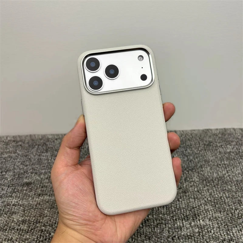 Luxury For MagSafe Wireless Charge PU Leather Phone Case For IPhone 17 Air Pro Max Magnetic Frosted Soft Silicone Protect Cover