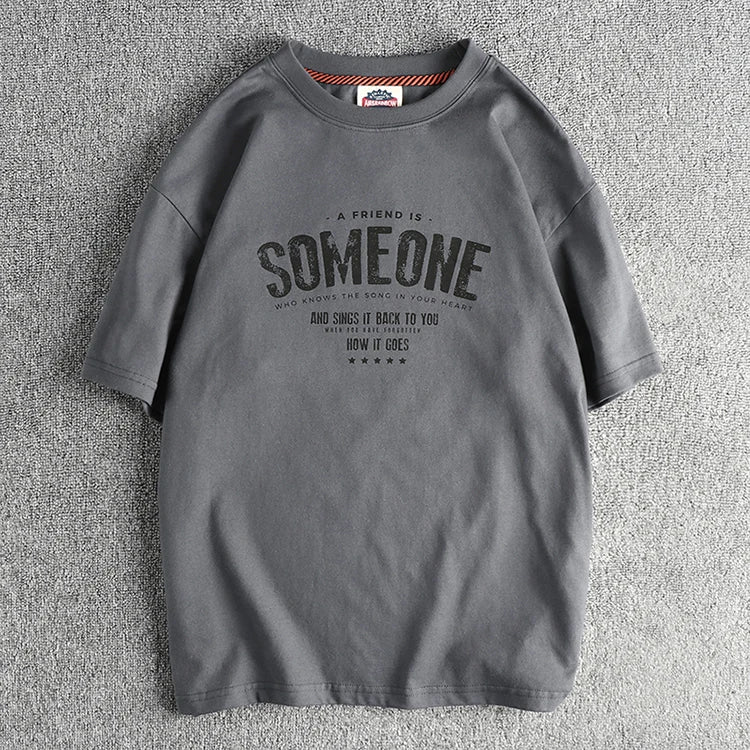 5110# Summer New American Retro Short Sleeve O-neck Letter Printed T-shirt Men's Simple 100% Cotton Old Washed Loose Casual Tops