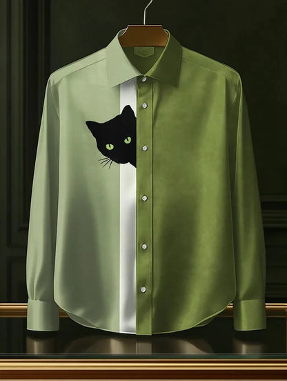 Men's Funny Shirts Harajuku Japanese Men Fun Hide And Seek Black Cat Print Casual Shirt 2025 Summer Holiday 3D Printing Blouse T