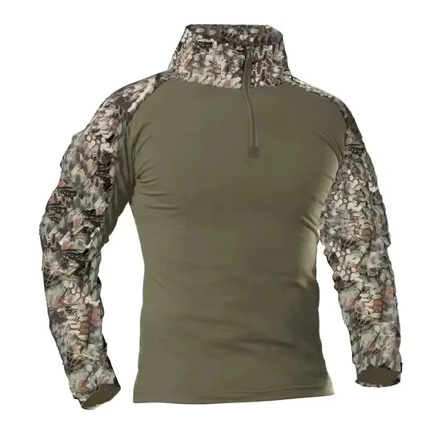 Men's Long Sleeve Combat Shirt Zipper Ripstop Cotton Tactical Shirts Navy Blue Camoufalge Airsoft T Shirts