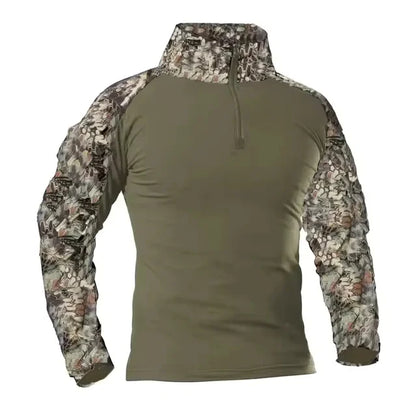 Men's Long Sleeve Combat Shirt Zipper Ripstop Cotton Tactical Shirts Navy Blue Camoufalge Airsoft T Shirts
