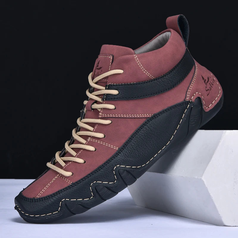 New Autumn 2024 Handmade Leather Men Boots Design Sneakers Man Breathable Casual Leather Shoes Men Ankle Boots Outdoor Fashion