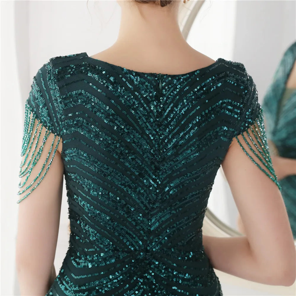 Elegant V Neck Mermaid Evening Dress Long Luxury Beads Women Evening Party Dresses 2025 New Formal Dress 19085