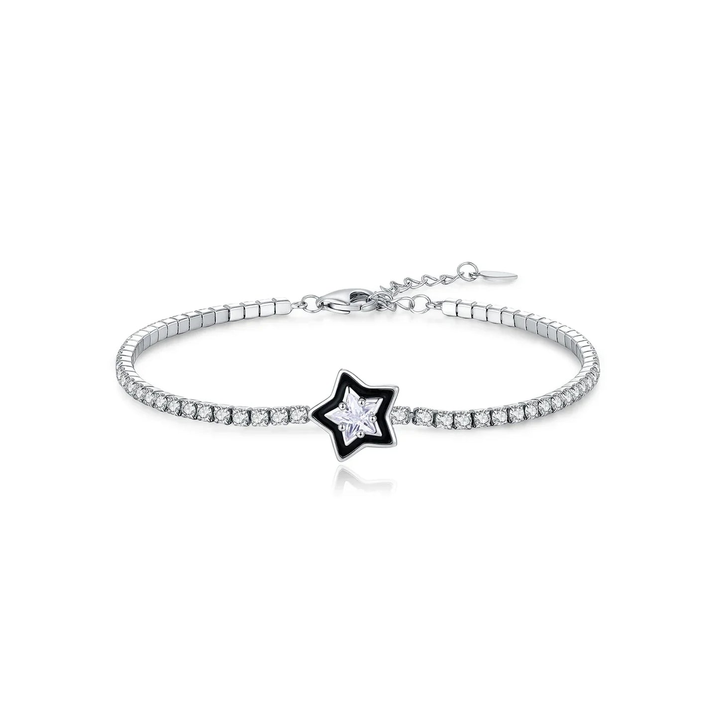 925 Sterling Silver Shinning Stars Zirconia Black Enamel Tennis Bracelets For Women Vacation Fine Jewelry
