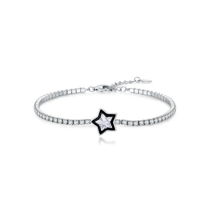 925 Sterling Silver Shinning Stars Zirconia Black Enamel Tennis Bracelets For Women Vacation Fine Jewelry