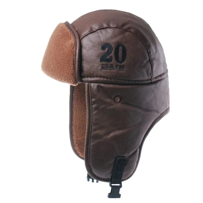 Men's Winter Bomber Hat with Goggles, Motorcycle Windproof Pilot Hat, Faux Fur Earflap Ushanka for Outdoor