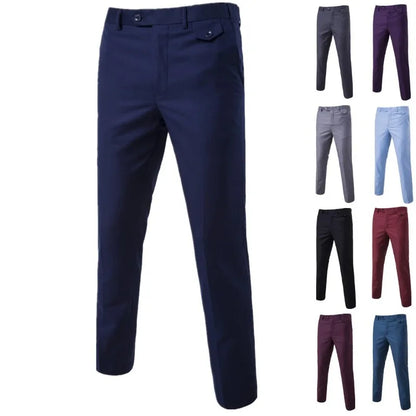 Mens Black Slim-Fit Suit Pants Business Casual Formal Trousers