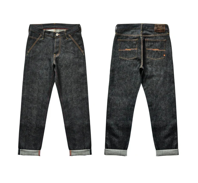 Mens Jeans Boxing Selvedge Denim Jeans Color Cotton Jeans for Men Silver Buttons Taper Fit  12.5 Oz
