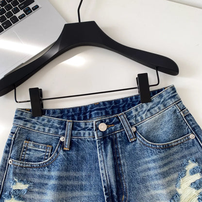American Retro Camouflage Mini Shorts 2026 Ladies Hollow Out Slim Beach Pants Hot Girl Sexy Print Denim Shorts