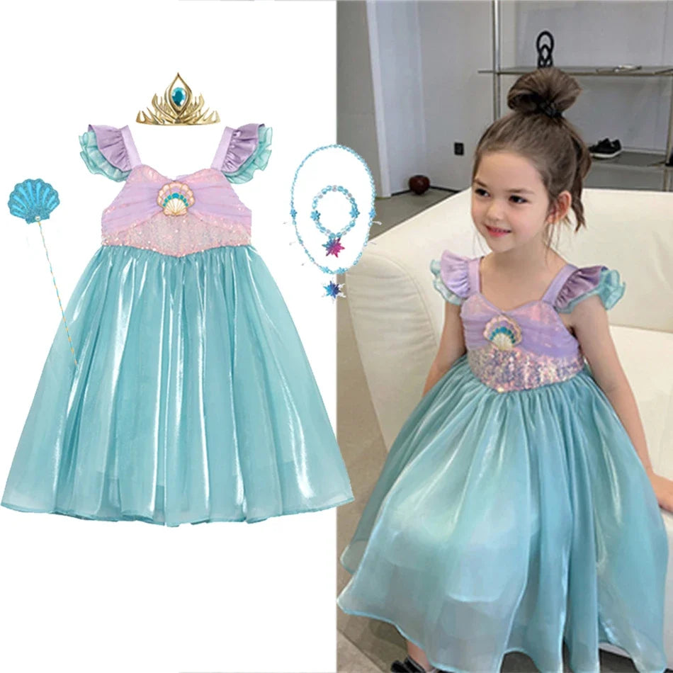 Little Mermaid Ariel Princess Costume Kids Dress For Girls Cosplay Children Carnival Birthday Party Clothes Mermaid Summer Dress