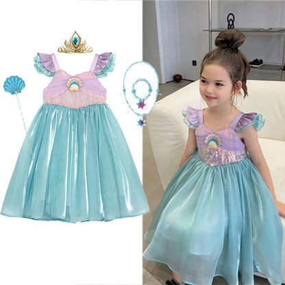 Little Mermaid Ariel Princess Costume Kids Dress For Girls Cosplay Children Carnival Birthday Party Clothes Mermaid Summer Dress