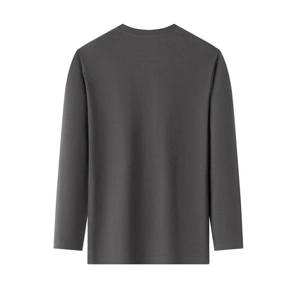 Men's Solid Color Round Neck Cotton Long Sleeved T-shirt Summer Comfortable Top
