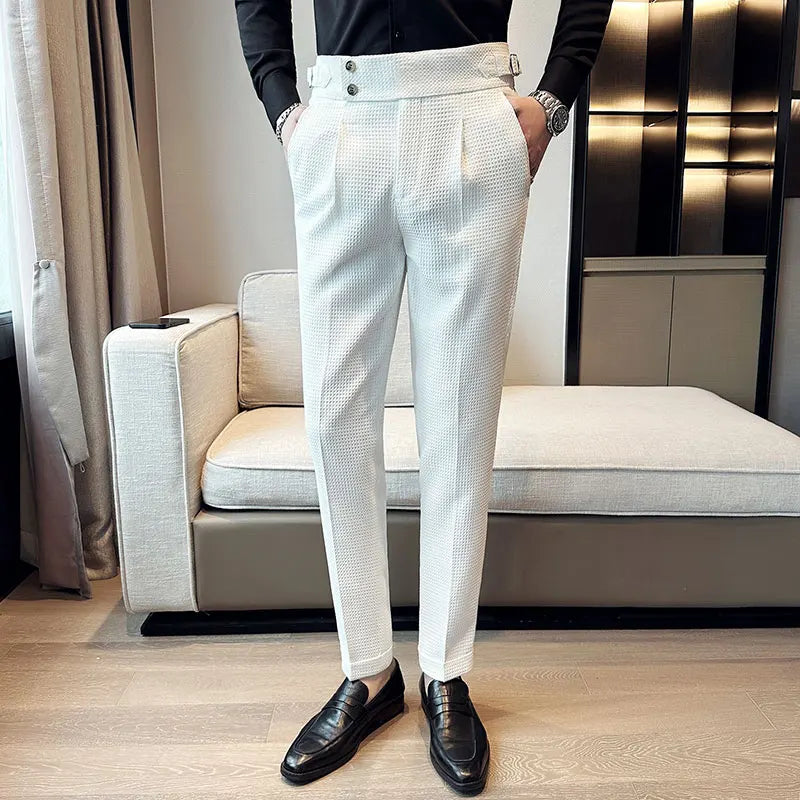 Fashion High Waist Men's Pants 2024 New Business Slim Fit Casual Suit Pants Male Spring Summer Formal Social Dress Pants