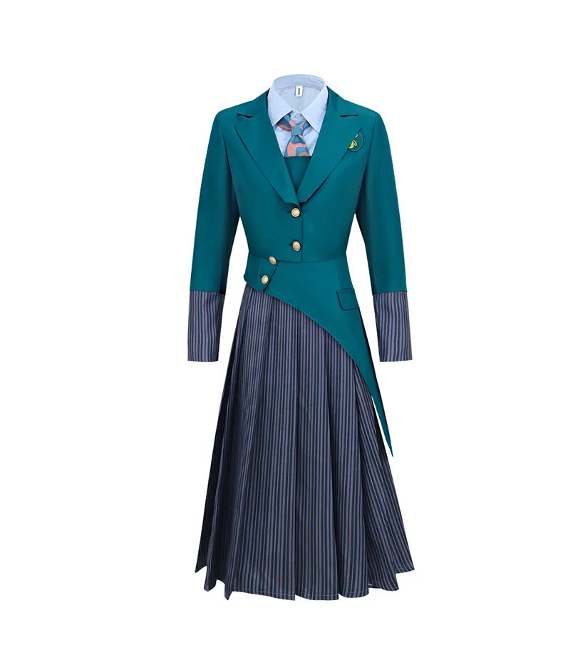 Anime Wicked Witch Glinda Women's School Uniform Role Playing Dress Girl Blue Shirt Green Coat Stage Performance Dress