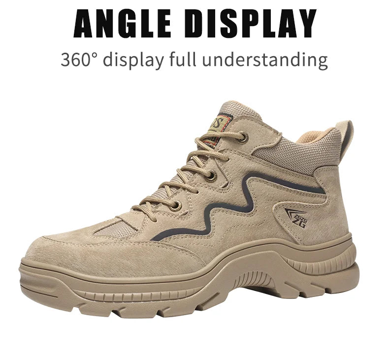 Reflective Strip Design Safety Work Shoes For Men Cow Suede Leather Indestructible Construction Boots Steel Toe Male Footwear