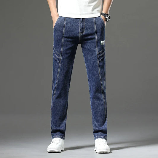 Luxury Stretchy Straight Leg Jeans Plus Size Loose Fit Fashionable Printed Bottoms Versatile High Waist Denim Trousers