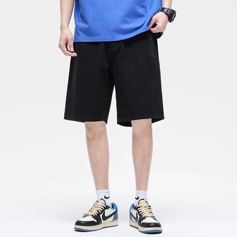 Summer New White Casual Men's Denim Shorts Ripped Fashion Loose Straight Street Bermuda Jeans Male Hole Short Pants