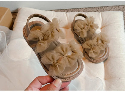 Sweet Princess Shoes Girl Tulle Lace Butterfly-knot Chic Summer Wedding Party Shoes Sandals for Child Girls Holiday Shoes I11155