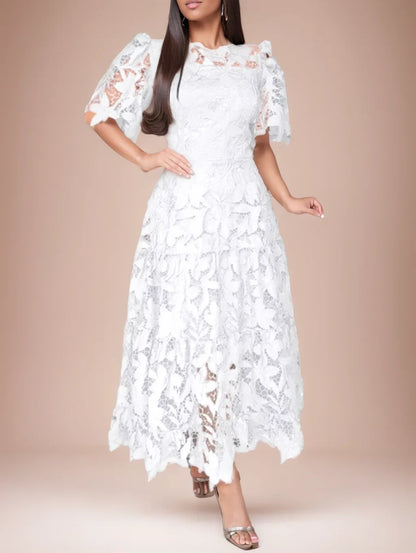 Sexy Lace Hollow High Low Long Formal Plus Size Dress With Short Sleeves Royal Blue