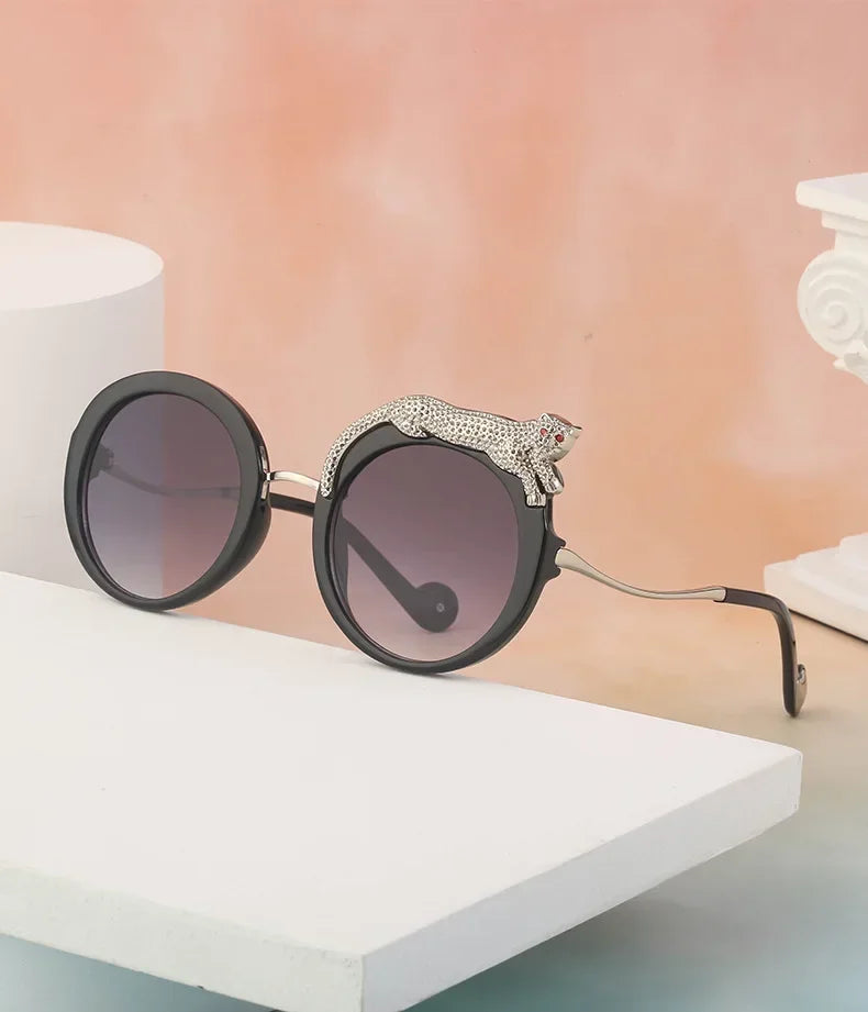 2025 Steampunk Metal Leopard Sunglasses Women Men Personalized Round Frame Sun Glasses Ladies Sunshade UV400 Gafas De Sol