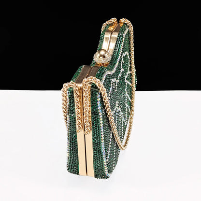 Med Heel Shoe for Women Hollowed Out Embroidery Rhinestone Italian Design Coffee Color Pointed-Toe Shoes and Bags Set