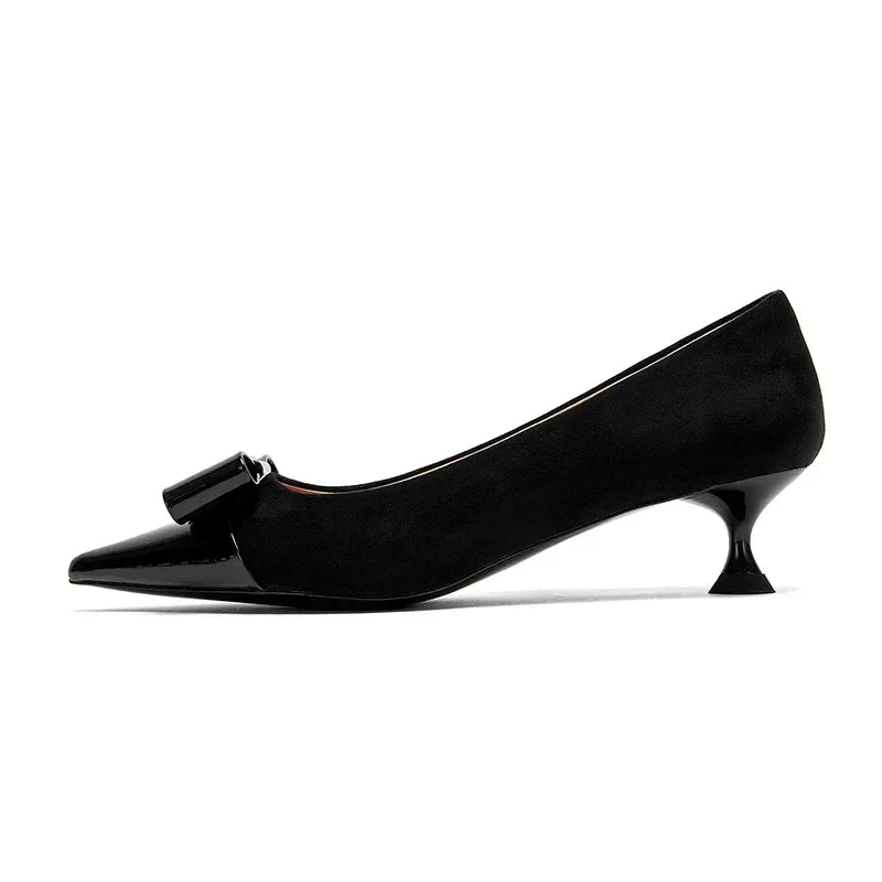 Women's Heeled Shoes Elegant Fashion Female Commuting Low Heeled Shoes British Style Patchwork Design Lady Pointed Shoes