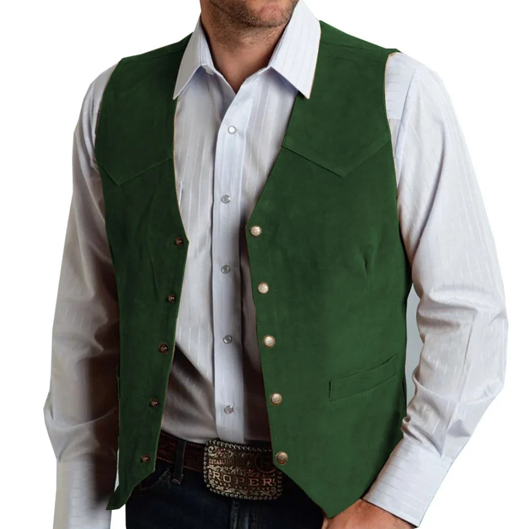Men Vest Gold Suede Leather Gentleman Business Waistcoat Vintage Western Cowboy Regular Slim Business Banquet Men Suit Vest