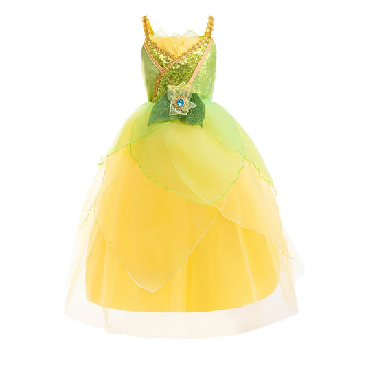 2026 Fairy Tale Fancy Princess and Frog Costume Play Tiana Ball Gown with Gloves Deluxe Suspender Dress 2 4 5 7 8Y Girl Carnival