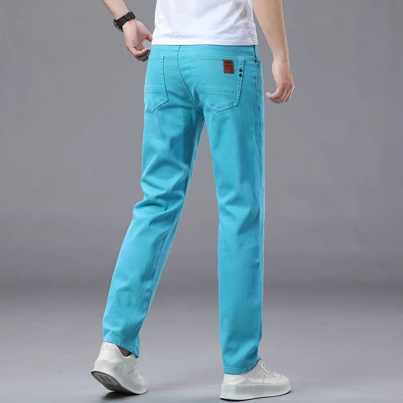 Slim Elastic Jeans Men's Colorful Fashion Korean Pants Spring Autumn Soft Comfortable Casual Straight Denim Trousers Streetwear