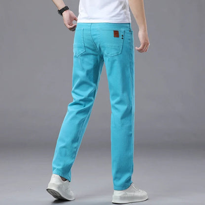 Slim Elastic Jeans Men's Colorful Fashion Korean Pants Spring Autumn Soft Comfortable Casual Straight Denim Trousers Streetwear