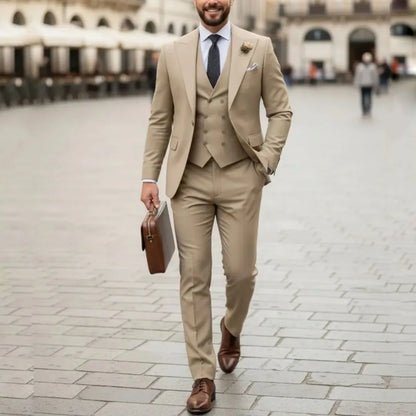Men Suit Gray 3 Pieces Solid With Lapel For Wedding Groom Party Prom Birthday Banquet Business Work Set Jacket Vest With Pants