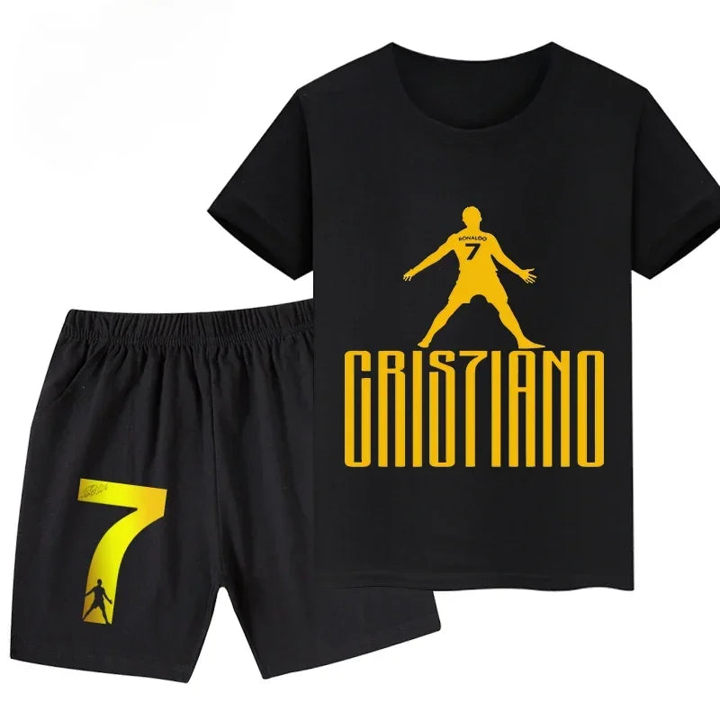 Summer Ronaldo Printed Children's Set Short-sleeved Shorts Suit Sports Kid T-shirt 2-piece Set Street Fashion Boys Baby Clothing