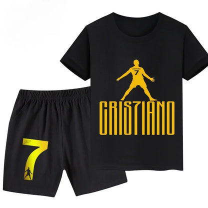 Summer Ronaldo Printed Children's Set Short-sleeved Shorts Suit Sports Kid T-shirt 2-piece Set Street Fashion Boys Baby Clothing