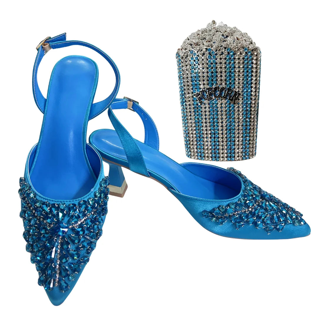 Women's Clutch Bag and Shoes Fairy Diamond High Heels Stylish Dress Shoes Pointed Toe Stiletto Heels Elegant Party Wedding Shoes