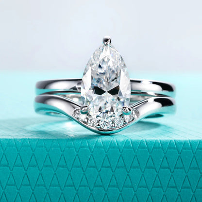 3ct Pear Cut D Color Moissanite Bridal Ring Set Silver Wedding Band Promise Rings Anniversary Jewelry Gifts for Women