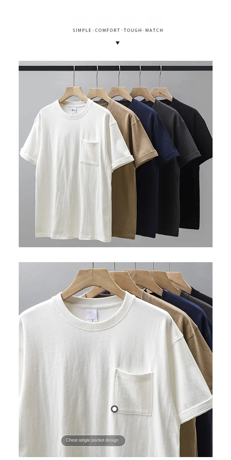 320gsm Heavy Short-Sleeved T-Shirt Men's Summer Vintage Half-Sleeve Pure Cotton Tees White Tops for Unisex