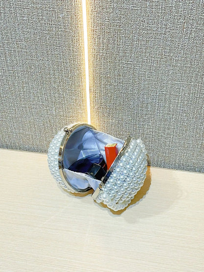 Round Pearl Clutch Purse Handbag Luxury Elegant Evening Bag Ring Handle For Women Bride Bridesmaid Wedding Party Handbag Purses