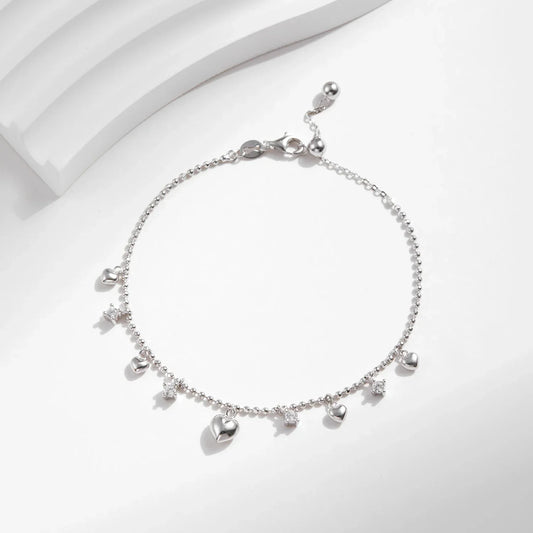 Bracelet à maillons tendance romantique en argent sterling 925 avec breloques cœurs miroir délicats pour femme