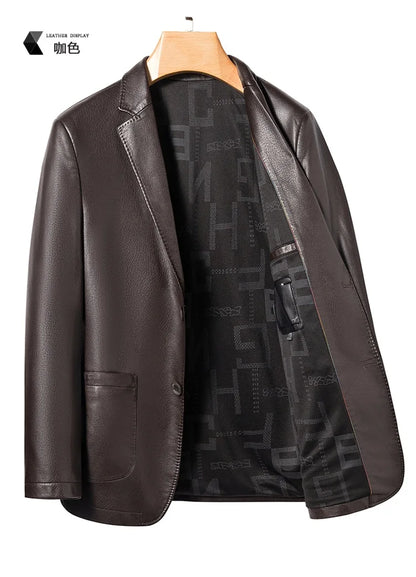 2025 Men's Slim Fit Leather Jacket High-Quality Fashion Trend All-Matching Autumn Winter Blazer for Stylish Men