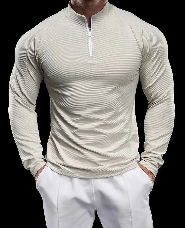 Autumn Sports Fitness Top Men Running Training Long-sleeved T-shirts Sweaters Stand-up Collar Quick-drying Breathable Clothes