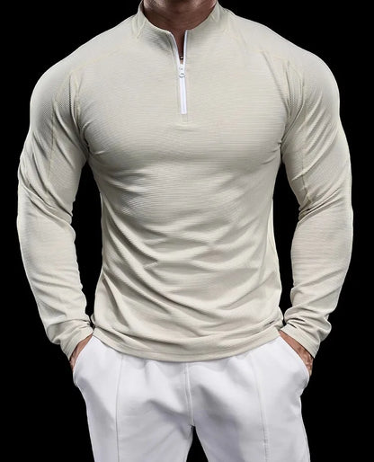 Autumn Sports Fitness Top Men Running Training Long-sleeved T-shirts Sweaters Stand-up Collar Quick-drying Breathable Clothes