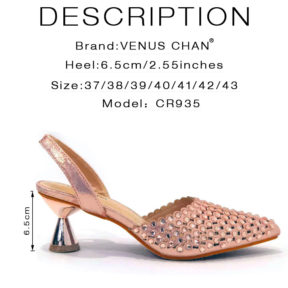Shoes for Women High Heels 2023 Pointed Luxury Designer Colorful Stones Evening Party Matching Shoes and Bags Sets