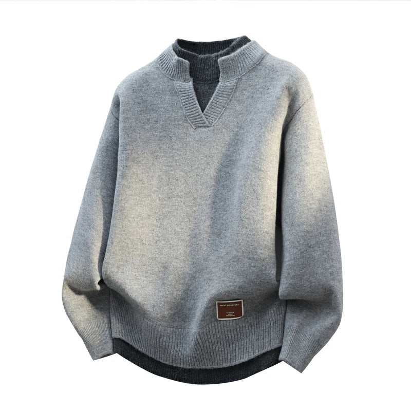 Fake Two Piece Pullover Cardigan Men Round Neck Long Sleeve Clothing Thermal Warm Comfortable Youth Casual Knit Sweater